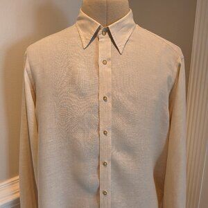 Vintage Continental Thomas Pink Irish linen men's light brown 16/36 button-down